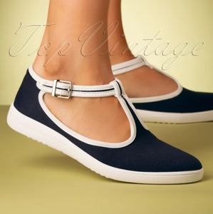 LULU HUN Modcloth Retro 50s Gaia T-Strap Sneakers Navy UK 4 US 6 EUR 37